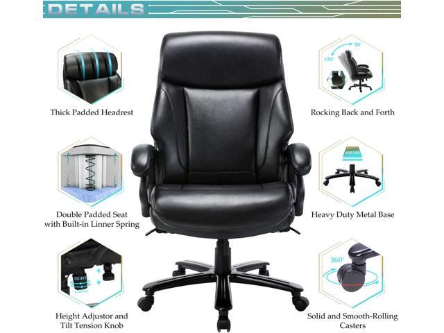 Big and Tall Office Chair 400lbs-Heavy Duty Executive Desk Chair with Extra Wide Seat, High Back Ergonomic Leather Computer Chair with Tilt...