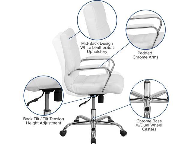EMMA + OLIVER Mid-Back White LeatherSoft Executive Swivel Office Chair with Chrome Frame/Arms