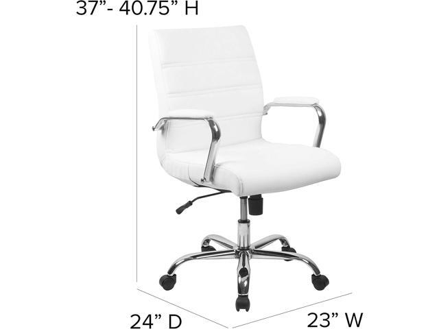 Flash Furniture Whitney Mid-Back Swivel LeatherSoft Desk Chair with Padded Seat and Armrests, Adjustable Height Padded Office Chair, White/Chrome