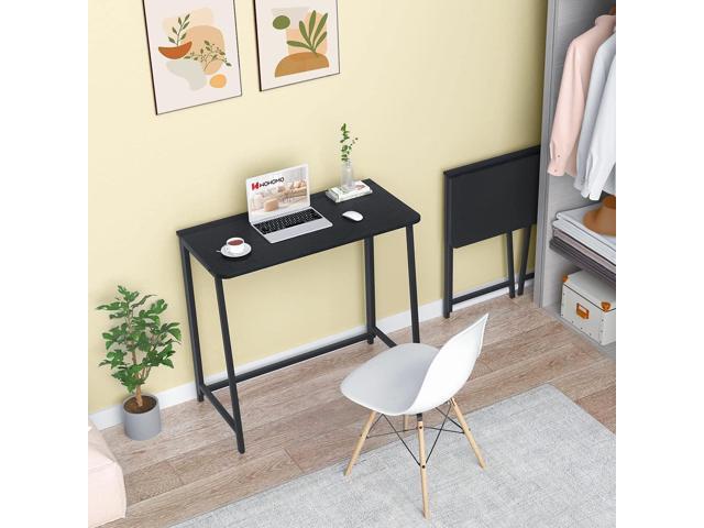 WOHOMO Folding Desk, 39.4' Narrow Writing Foldable Desk, Space-Saving Laptop Table, Easy Assemble Workstation for Home Office, Black