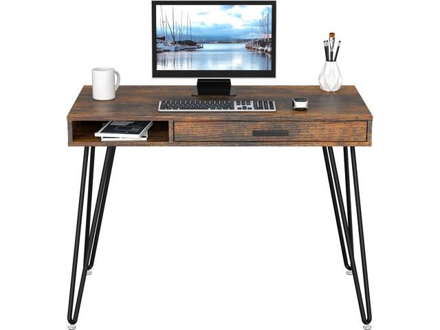 SHW Home Office Computer Hairpin Leg Desk with Drawer, Rustic Brown