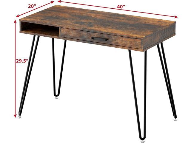 SHW Home Office Computer Hairpin Leg Desk with Drawer, Rustic Brown