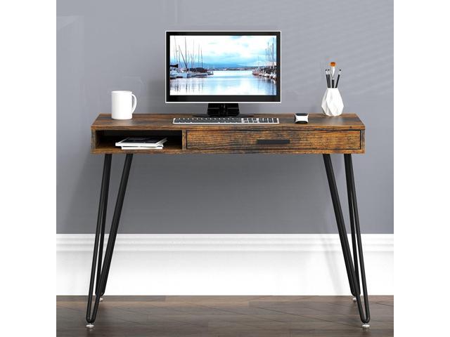 SHW Home Office Computer Hairpin Leg Desk with Drawer, Rustic Brown