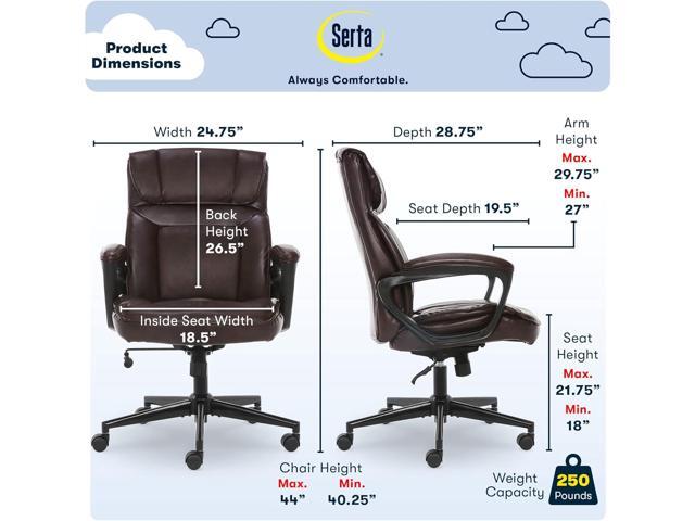 Serta Hannah Executive Home Office Desk Chair, Ergonomic Mid-Back with Lumbar Support, Firm Seat Cushion, Layered Body Pillows, Padded Armrests,...