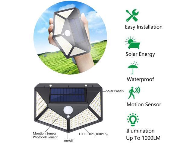 1 PCS Solar Security Light Motion Sensor, SUNZOS 100 LED Solar Lights Outdoor with 3 Intelligent Modes, 270°Wide Angle, IP65 Waterproof Solar Wall...