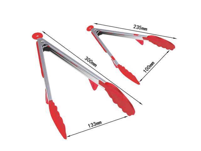 IBESTWIN Tongs Cooking Tongs Silicon Tongs Heat Resistant Antibacterial 23.5cm and 30cm Set With Stand Lockable Storage Convenient (Red)
