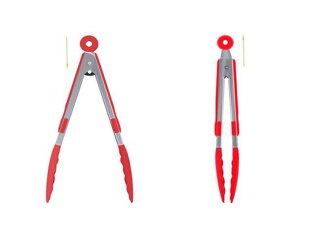 IBESTWIN Tongs Cooking Tongs Silicon Tongs Heat Resistant Antibacterial 23.5cm and 30cm Set With Stand Lockable Storage Convenient (Red)