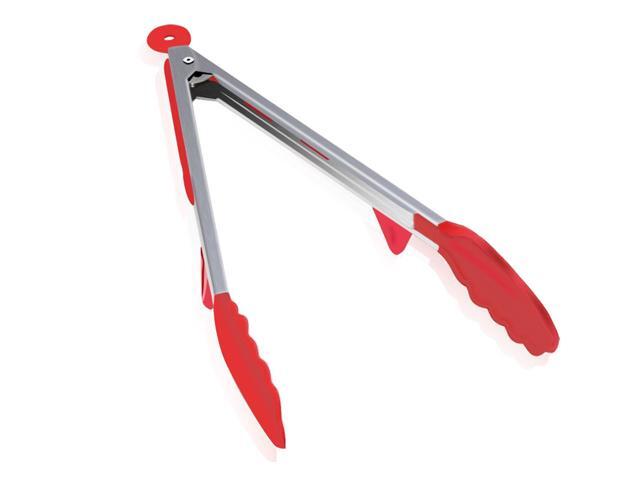 IBESTWIN Tongs Cooking Tongs Silicon Tongs Heat Resistant Antibacterial 23.5cm and 30cm Set With Stand Lockable Storage Convenient (Red)