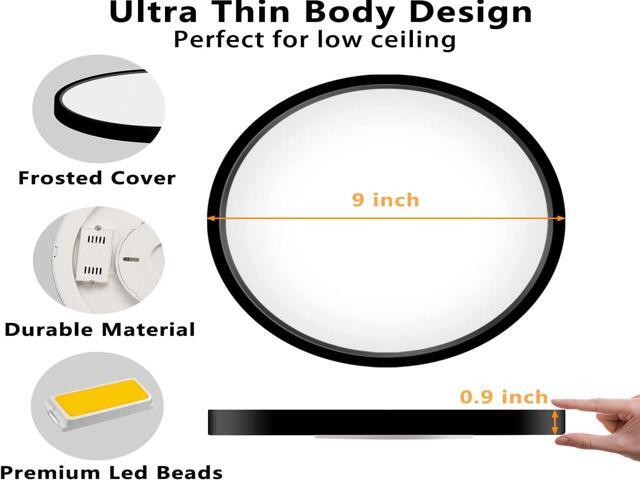 LED Flush Mount Ceiling Light Fixture, 9 inch Modern Black LED Ceiling Light, 18W 5000K, Low Profile Slim Flat Surface Mount Ceiling Lights for...