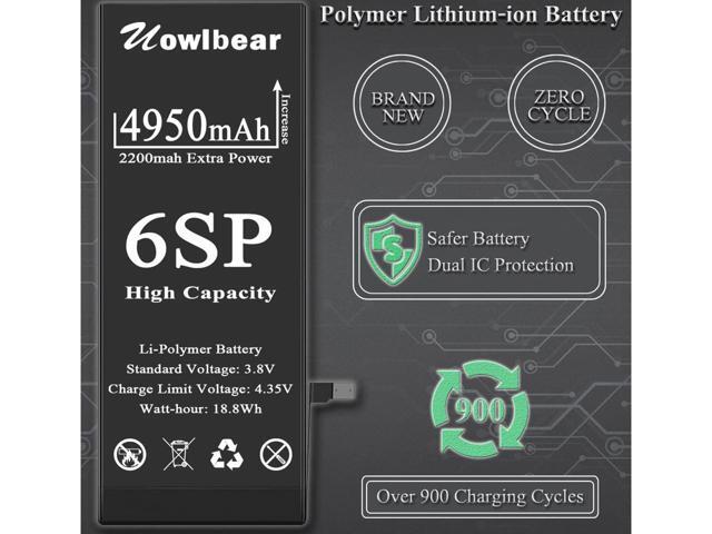 uowlbear Battery for iPhone 6s Plus, 4950mAh Replacement Battery for iPhone A1634 A1687 A1699 with Complete Replacement Kits, Two Set Adhesive...