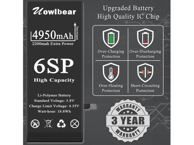 uowlbear Battery for iPhone 6s Plus, 4950mAh Replacement Battery for iPhone A1634 A1687 A1699 with Complete Replacement Kits, Two Set Adhesive...