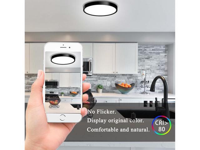 Flush Mount LED Ceiling Light Fixture, 9 Inch 24W Ceiling Light,5000K Neutral White, Ultra Slim Flush Mount Black Round Ceiling Lamp for Kitchen,...