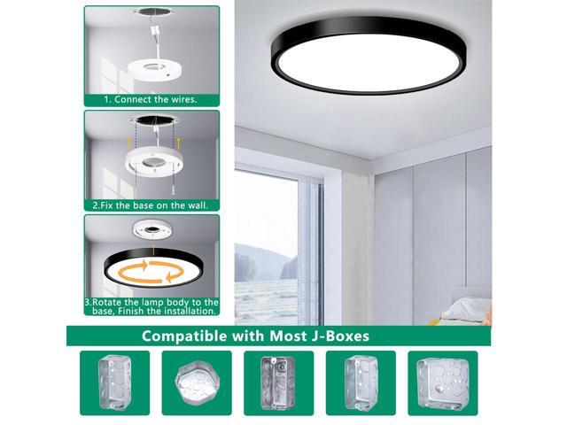 Flush Mount LED Ceiling Light Fixture, 9 Inch 24W Ceiling Light,5000K Neutral White, Ultra Slim Flush Mount Black Round Ceiling Lamp for Kitchen,...