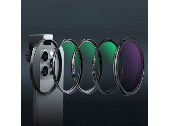 FOR 67mm Clip On Variable ND2-ND32 Phone Lens Filter Kit, Phone Clip with Threaded Adapter Ring/Cold Shoe/Locking Knob