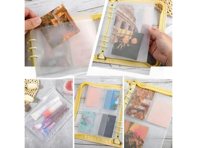 FOR A5 12Pcs 6 Holes Binder Pocket Set, Waterproof PVC Loose Leaf Bags Transparent Document Pouch Zipper Binder Sleeve Folder