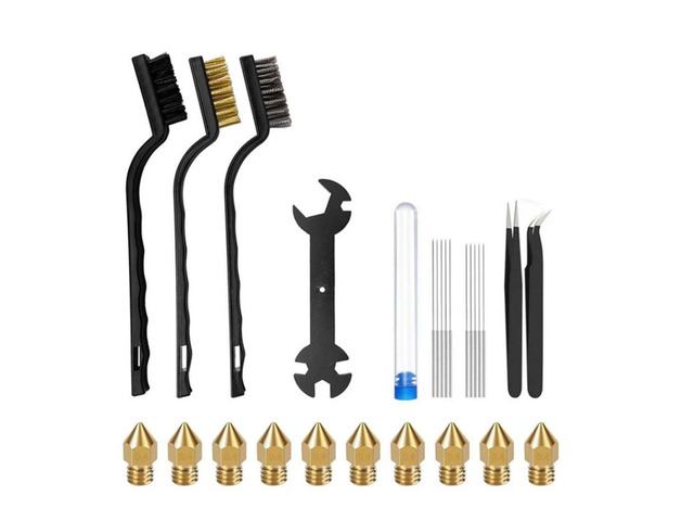 FOR MK8 Brass Nozzles(27 PCS) 3D Printer Nozzle Cleaning Kit 5-In-1 Wrench, Tweezers& Brushes For 3D Printing Maintenance Tools