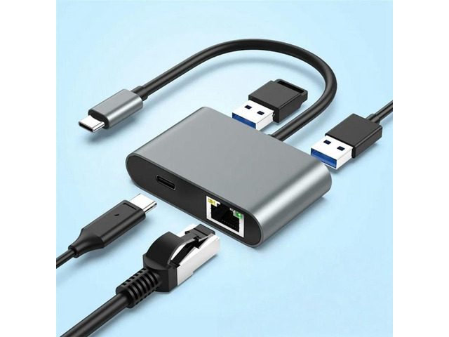 FOR 1000Mbps Ethernet Adapter Hub 60W PD Fast Charging Port Type-C Torj45 2XUSB