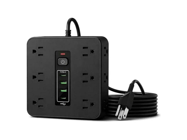 FOR 16-In-1 Power Strip Power Strip With & Surge Protection 6.6FT Flat Plug Powe