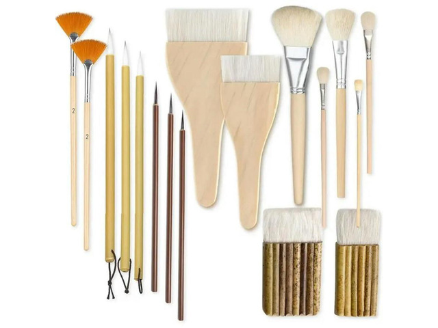 FOR Painting Brush Set- Wooden Brushes For Pottery Glazing, Clay Art& Watercolor