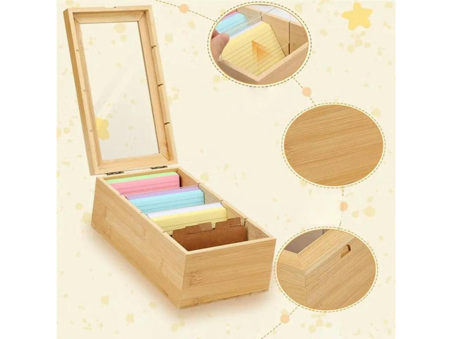 FOR Wooden Index Card Box 3 X 5 Inch, 300 Lined Cards Included, 5 Paper Cards Fo