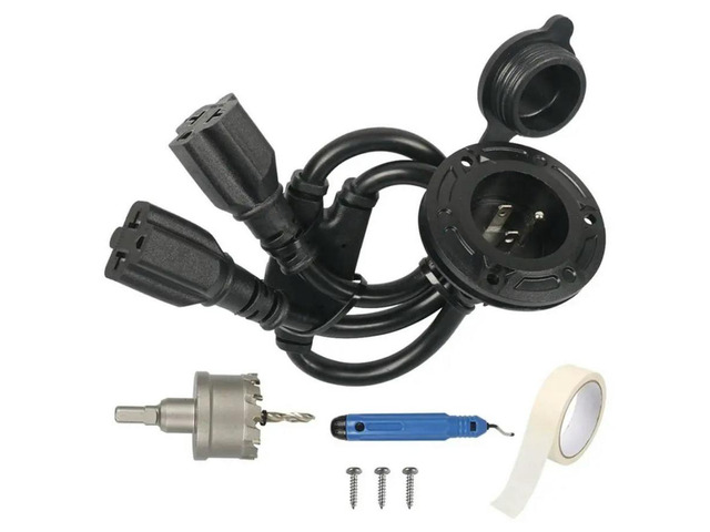 FOR RV Trailer Boat 20A 125V AC Port Plug, 12AWG For RV Shore Power Inlet With 5-In-1 Adapter& Dual Cord, US Standard US PL