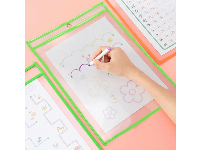 FOR 30 Multicolored Dry Erase Pockets,Oversize 10 X 13 Pockets, For Classroom Or