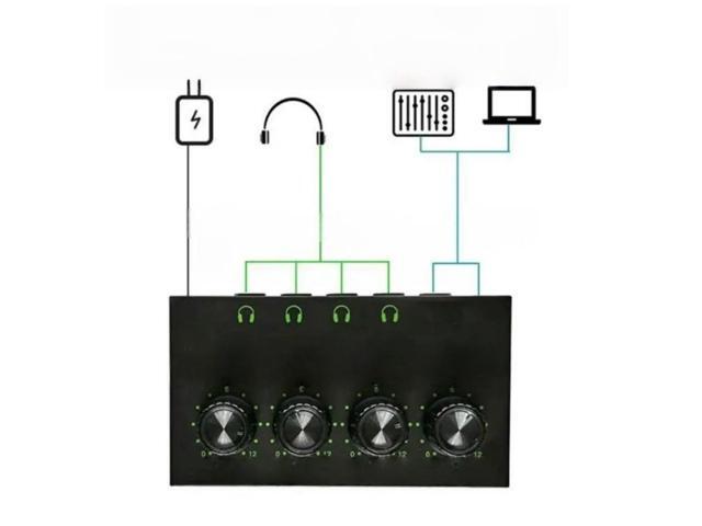 FOR LED Headphone Amplifier 4 Channel Stereo Headphone Amplifier Portable Metal Earphone Splitter for Sound Mixer