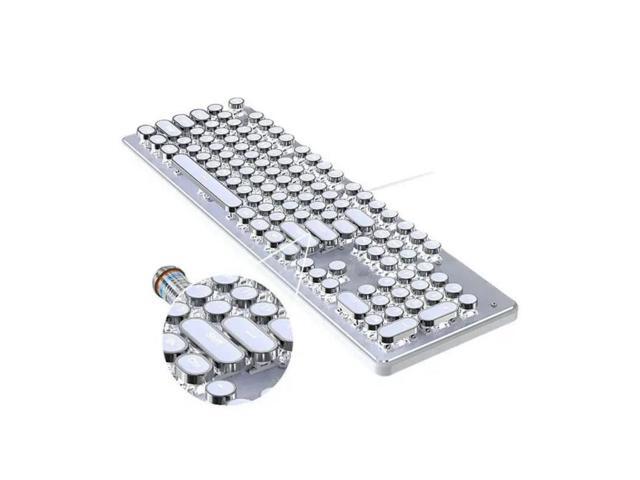 FOR Vintage Typewriter Mechanical Gaming Keyboard with White Backlit 104-Key Corded Media Control Game Keypad White
