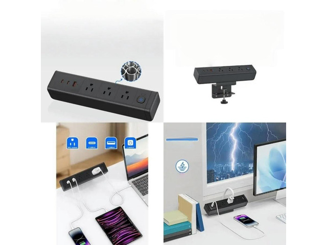 FOR MultiDevice Charging Hubs With 65W USB C Fast 3AC Outlets Clamp On Desk Moun