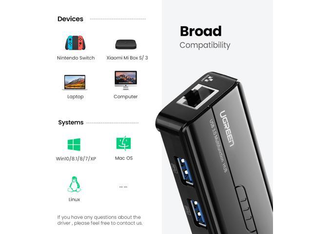 Ugreen USB Ethernet Adapter Hub USB 3.0 to RJ45 Lan 10/100/1000M Network Card for Xiaomi Mi Box 3/S USB Lan For Macbook