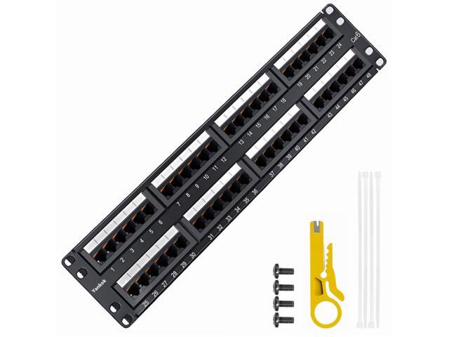 Yankok [CAT6 48 Port Patch Panel] Supports Back CAT5/5e Rack/Wall Mount 19in. x2U Unshielded Color-Coded T568A/B Wiring (Come with Mini Punch Down...