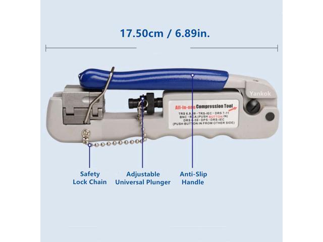 Yankok [Universal Coaxial Cable Crimper] for DRS/TRS RG6 RG7 RG11 RG59 F and 320QR Connectors RCA BNC IEC and TRS-RA (Right Angle) Connectors Coax...