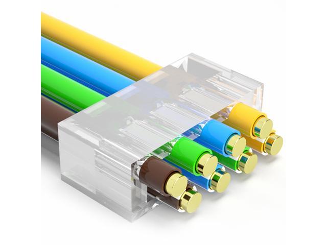 Yankok [CAT7 Pass Through Connectors] 100 Pcs 3U Gold Plated with Boots Strain Relief Shielded RJ45 Plugs for CAT6a CAT7 Solid and Stranded Cables