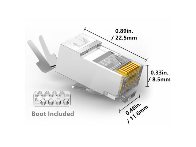 Yankok [CAT7 Pass Through Connectors] 100 Pcs 3U Gold Plated with Boots Strain Relief Shielded RJ45 Plugs for CAT6a CAT7 Solid and Stranded Cables
