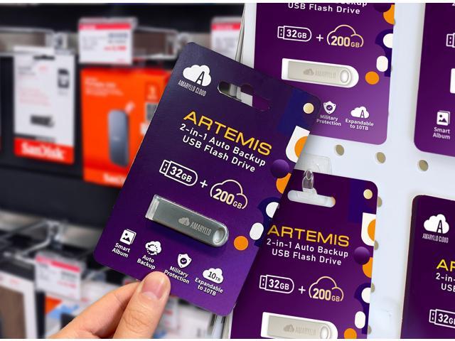 Amaryllo Artemis 2-in-1 200GB Cloud Storage + 32GB USB 2.0 Flash Drive with Auto Backup (USB Stick, Thumb Drive, Memory Stick)