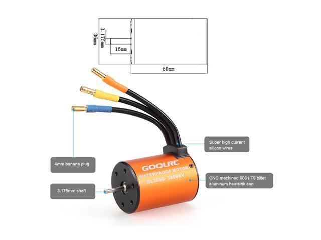 GoolRC Upgrade Waterproof 3650 3900KV Brushless Motor with 60A ESC Combo Set for 1/10 RC Car Truck