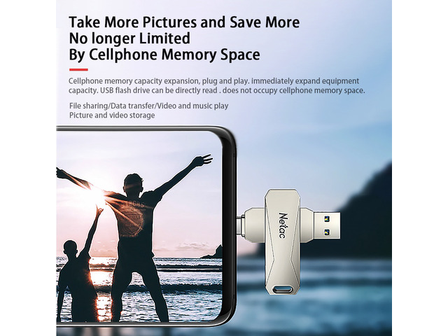 Netac U782C 128GB Type-C + USB Double Interface Flash Drive Plug & Play Mobile Phone Memory Expansion U Disk Silver
