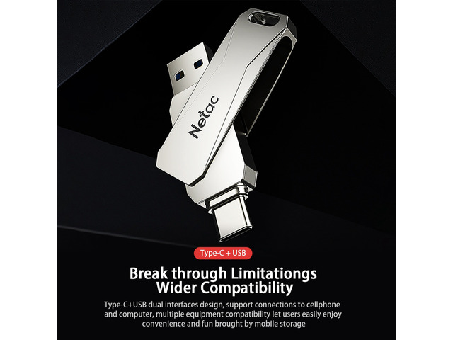 Netac U782C 128GB Type-C + USB Double Interface Flash Drive Plug & Play Mobile Phone Memory Expansion U Disk Silver