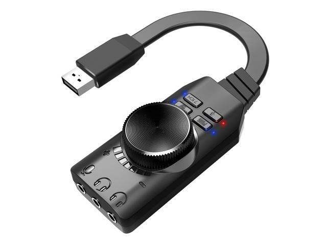 GS3 USB 2.0 External Sound Card Virtual 7.1 Channel Sound Card Adapter Plug and Play with Headphone Microphone Jacks Volume Control Mute Mic Games.