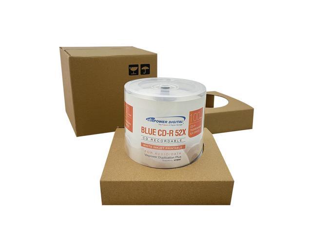 Vinpower Digital Blue AZO CD-R 700MB 52X White Inkjet Hub Printable Recordable Media Disc - 100pk Cake Box (FFB), 100 Discs