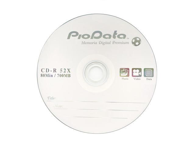 PioData CD-R 52X 700MB Logo Top Recordable Media - 100 Disc Cake Box Spindle