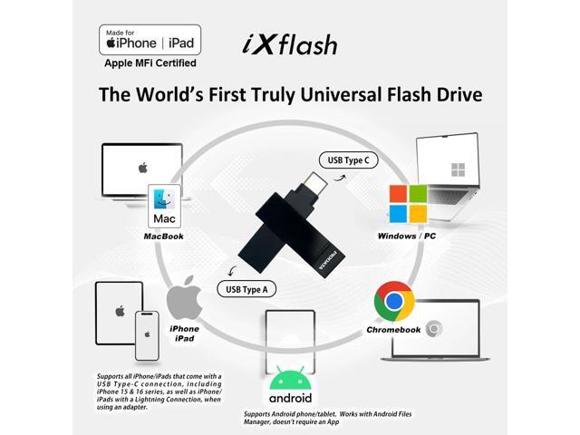 PioData Apple MFi Certified Black iXflash 512GB Backup Flash Drive 2-in-1 USB for iPhone, iPad, and Computer, USB Type A & USB Type C, iPhone Photo...