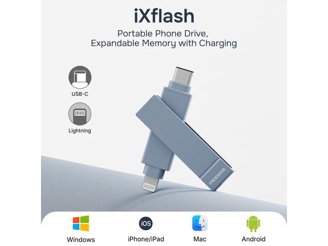 PioData iXflash 1TB iPhone Flash Drive Apple MFi 2-in-1 Lightning & USB-C Photo Backup Drive for iPhone, iPad & PC Blue