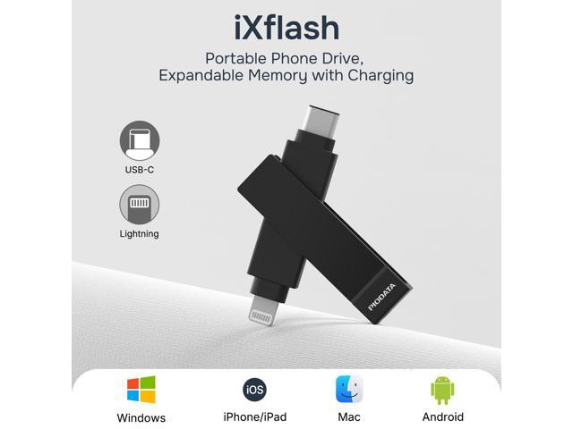 PioData iXflash 1TB iPhone Flash Drive Apple MFi 2-in-1 Lightning & USB-C High-Speed Backup Drive Black
