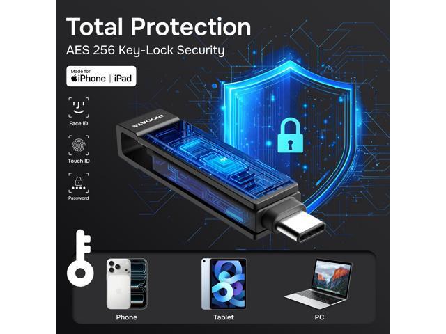 PioData iXflash 1TB iPhone Flash Drive Apple MFi 2-in-1 Lightning & USB-C High-Speed Backup Drive Black
