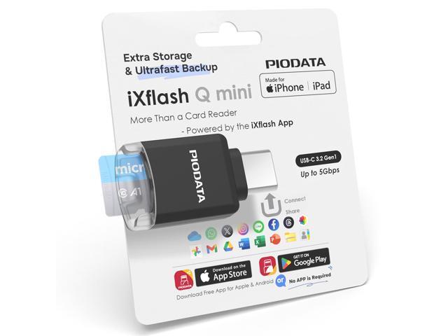 PioData USB-C MicroSD Card Reader for iPhone, iPad & Android with Free APP iXflash Q Mini Photo & Video Backup, 4K Media Playback, Expandable...