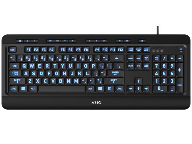 Azio Vision Backlit Wired Large Print Keyboard - 4X Larger Comfortable Quiet Keys, 3 Interchangeable Backlight Colours Multimedia Hotkey.