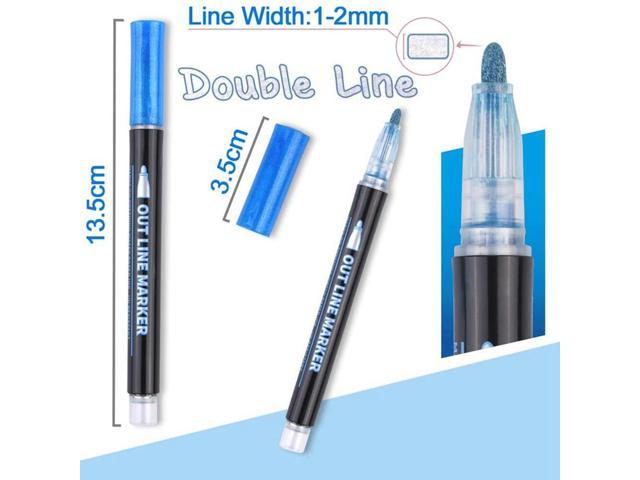 FOR Double Line Outline Pens 12 Colors Outline Metallic Markers Glitter Outline Pens Writing Drawing Pens DIY Art Crafts photo