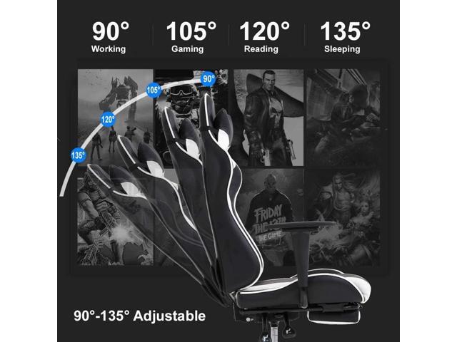 PC Gaming Chair Office Chair Ergonomic Massage PU Leather Recliner Computer Chair with Lumbar Support Rolling Swivel Task Chair for Adults, White