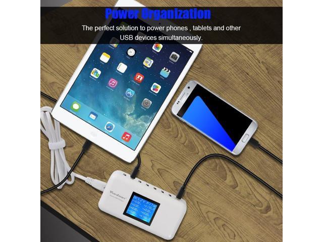 60W/12A 8-Port Desktop Charging Station Multiple USB, Multi Port Travel Fast Wall Charger Hub with LCD for Smart Phones, Tablet and More (White)